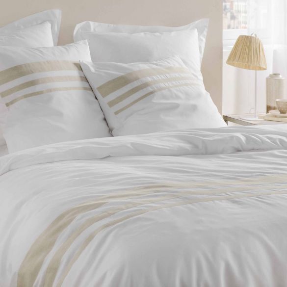 Housse de couette 220x240 cm + taies - blanche et naturel