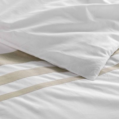 Housse de couette 220x240 cm + taies - blanche et naturel
