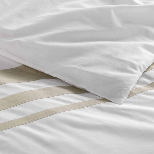 Housse de couette 220x240 cm + taies - blanche et naturel