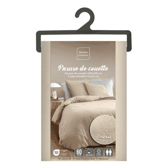 Housse de couette 260x240 cm + taies - Fils teints lavés - uni
