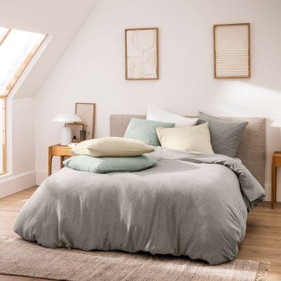 Housse de couette 220x240 cm + taies - Fils teints lavés - uni