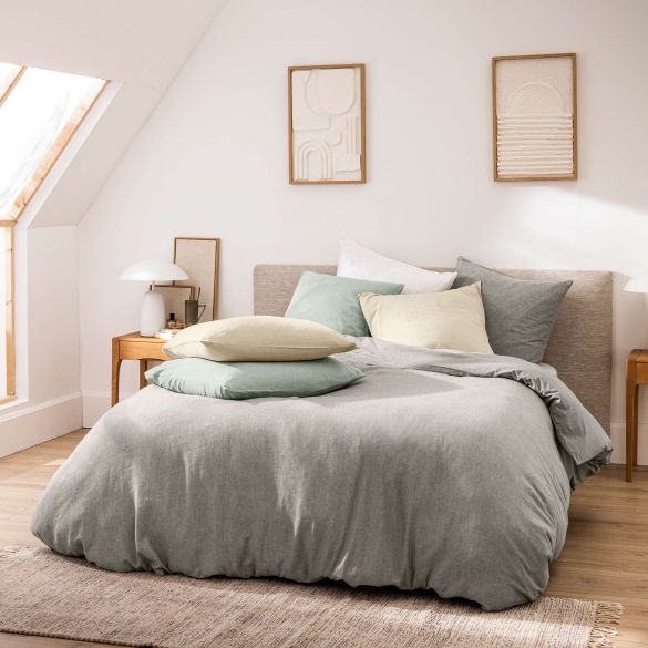 Housse de couette 220x240 cm + taies - Fils teints lavés - uni