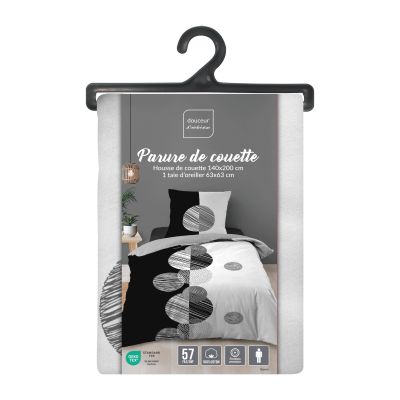 Housse de couette 140x200 cm + taies - Ronds Noir et Blanc