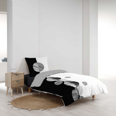 Housse de couette 140x200 cm + taies - Ronds Noir et Blanc