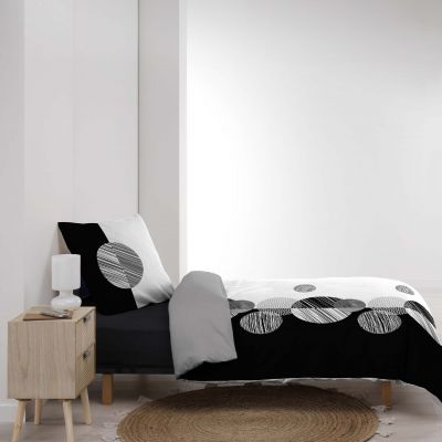Housse de couette 140x200 cm + taies - Ronds Noir et Blanc