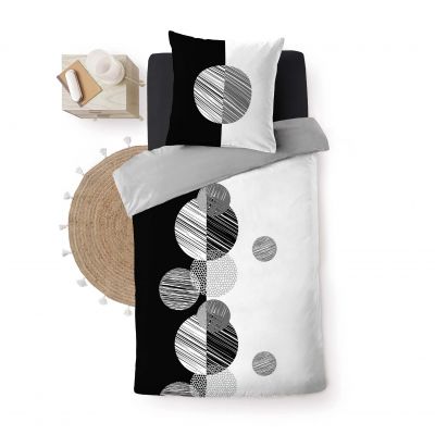 Housse de couette 140x200 cm + taies - Ronds Noir et Blanc