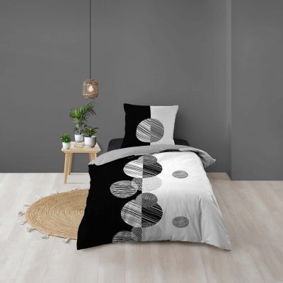 Housse de couette 140x200 cm + taies - Ronds Noir et Blanc