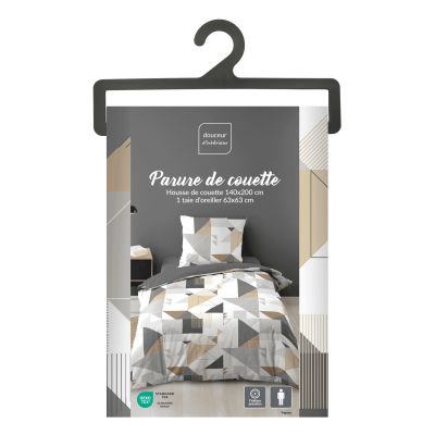Housse de couette microfibre 140x200 cm + taies - Forme graphique Blanc gris naturel