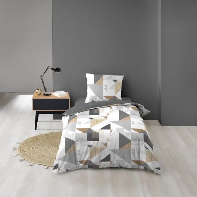 Housse de couette microfibre 140x200 cm + taies - Forme graphique Blanc gris naturel
