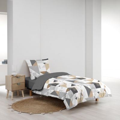 Housse de couette microfibre 140x200 cm + taies - Forme graphique Blanc gris naturel