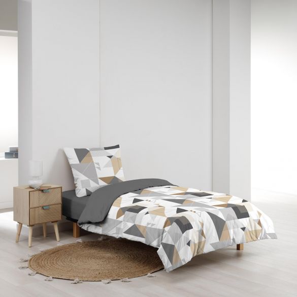 Housse de couette microfibre 140x200 cm + taies - Forme graphique Blanc gris naturel