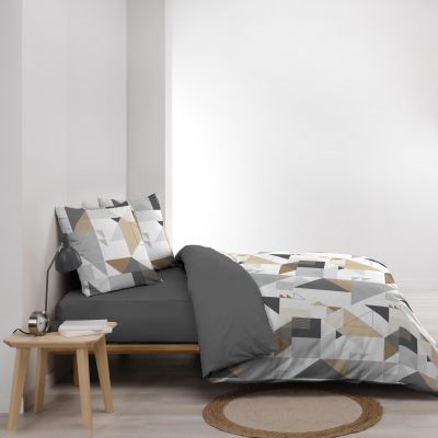 Housse de couette microfibre 140x200 cm + taies - Forme graphique Blanc gris naturel