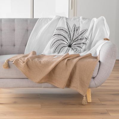 Plaid à pompoms 125x150 cm - Gaze de coton - Palmier