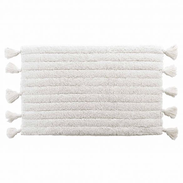 Tapis de bain pompoms 50x80cm - Tufté - Blanc