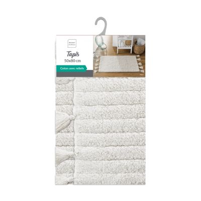 Tapis de bain pompoms 50x80cm - Tufté - Blanc
