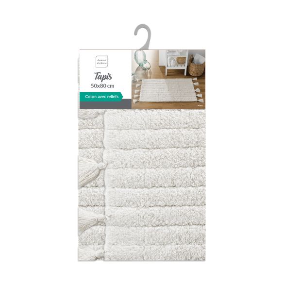 Tapis de bain pompoms 50x80cm - Tufté - Blanc