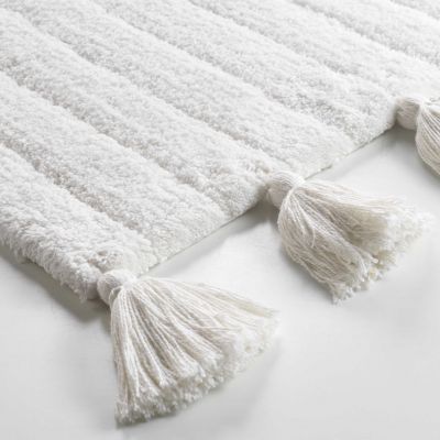 Tapis de bain pompoms 50x80cm - Tufté - Blanc