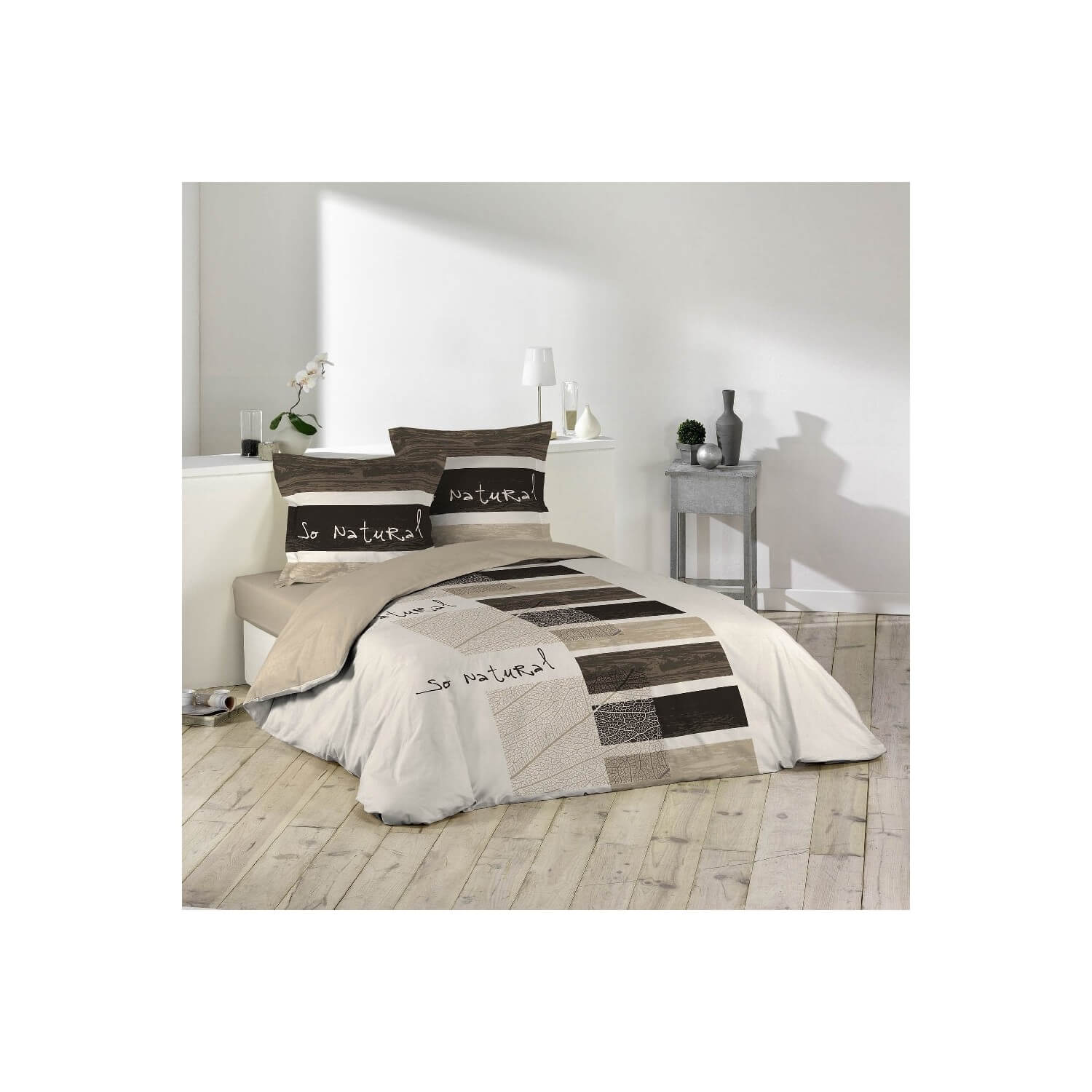 Housse de couette - 220 x 240 cm + taies - Bambou - Choco