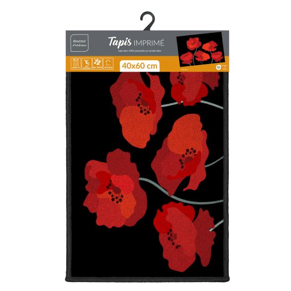 Tapis antidérapant - 40x60 cm - Coquelicots