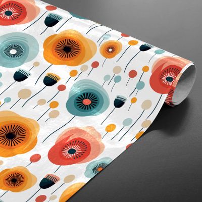 Toile cirée au mètre - Largeur 140 cm - Fleur Orange, Bleu et Rouge
