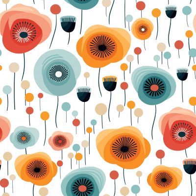 Toile cirée au mètre - Largeur 140 cm - Fleur Orange, Bleu et Rouge