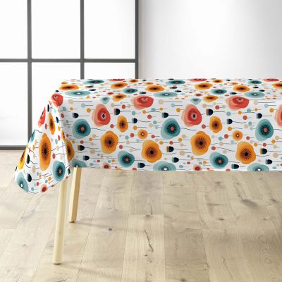 Toile cirée au mètre - Largeur 140 cm - Fleur Orange, Bleu et Rouge