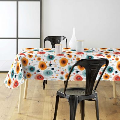 Toile cirée au mètre - Largeur 140 cm - Fleur Orange, Bleu et Rouge