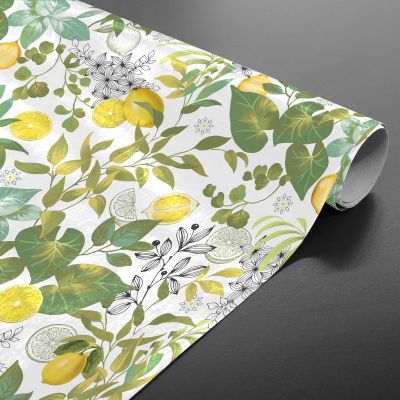 Toile cirée au mètre - Largeur 140 cm - Feuilles et Citrons
