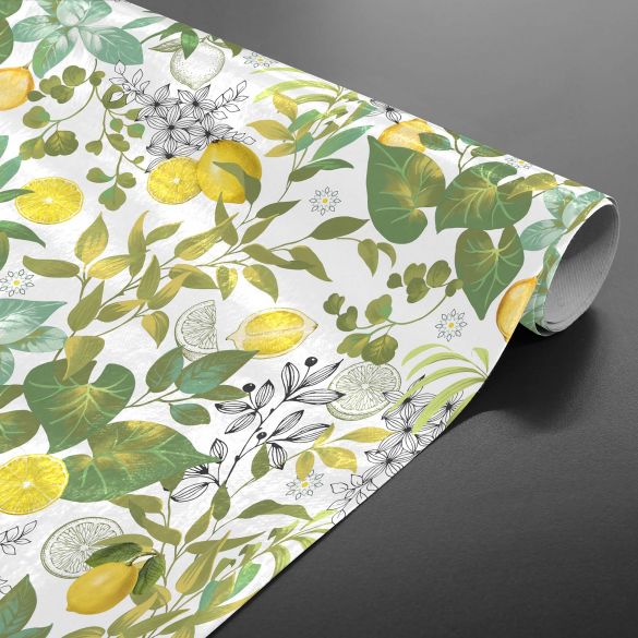 Toile cirée au mètre - Largeur 140 cm - Feuilles et Citrons