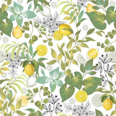 Toile cirée au mètre - Largeur 140 cm - Feuilles et Citrons