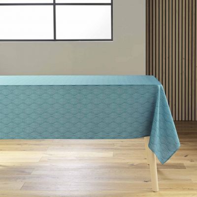 Nappe antitache rectangulaire - 145x240cm - Feuilles bleu
