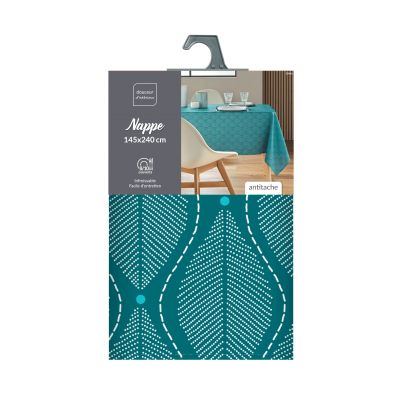 Nappe antitache rectangulaire - 145x240cm - Feuilles bleu
