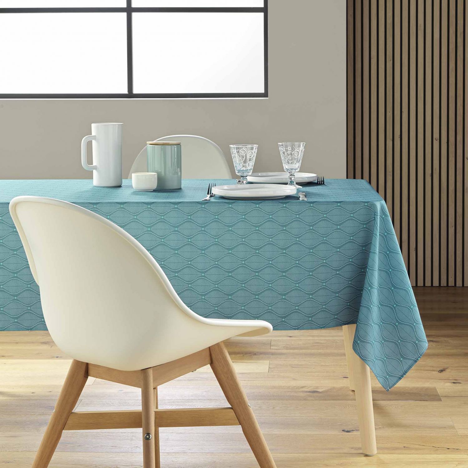 Nappe antitache rectangulaire - 145x240cm - Feuilles bleu