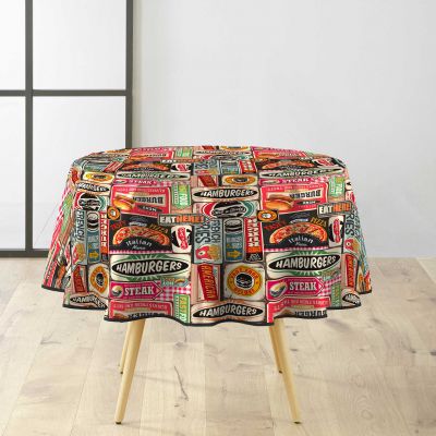 Toile cirée ronde - Diamètre 160 cm - Fastfood