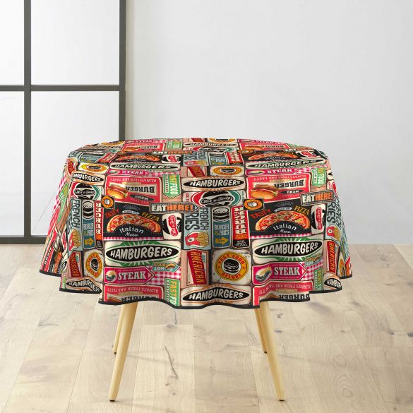Toile cirée ronde - Diamètre 160 cm - Fastfood