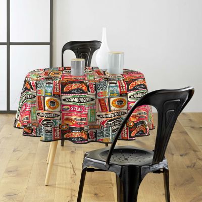 Toile cirée ronde - Diamètre 160 cm - Fastfood