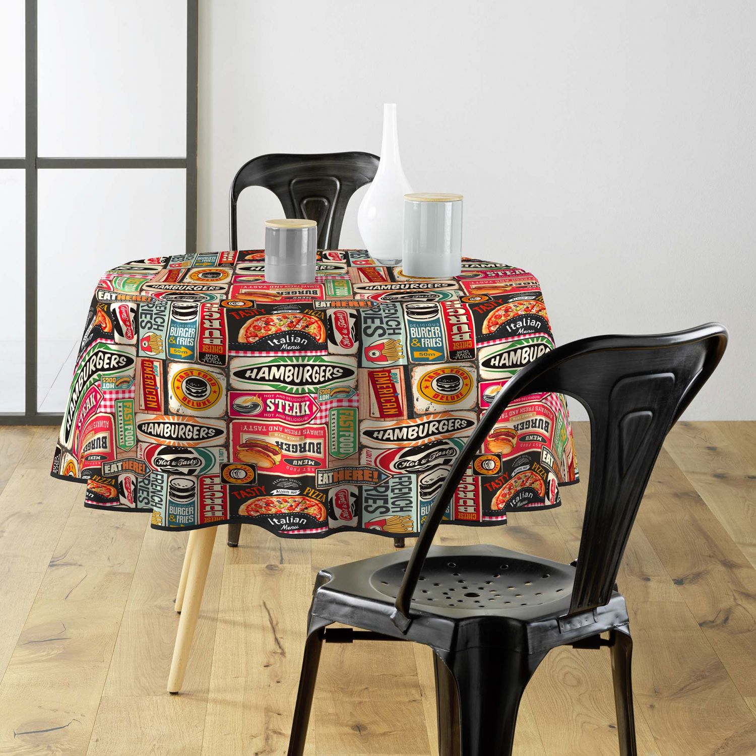 Toile cirée ronde - Diamètre 160 cm - Fastfood