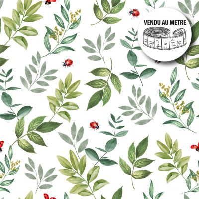 Toile cirée au mètre - Largeur 140 cm - Fleurs et Coccinelles