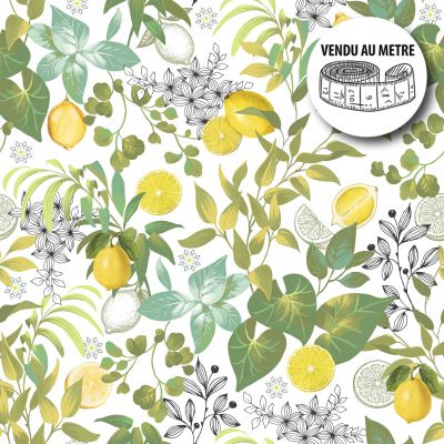 Toile cirée au mètre - Largeur 140 cm - Feuilles et Citrons