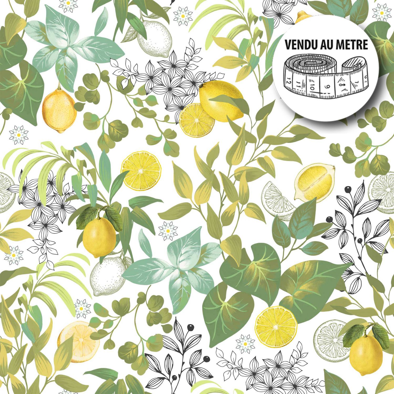 Toile cirée au mètre - Largeur 140 cm - Feuilles et Citrons