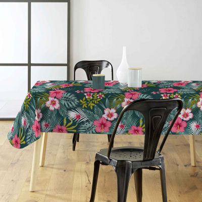 Toile cirée au mètre - Largeur 140 cm - Fleurs Bella fond bleu