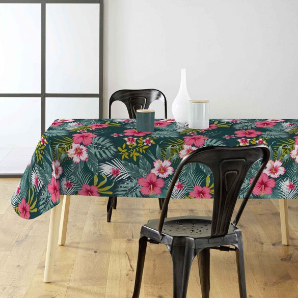 Toile cirée au mètre - Largeur 140 cm - Fleurs Bella fond bleu