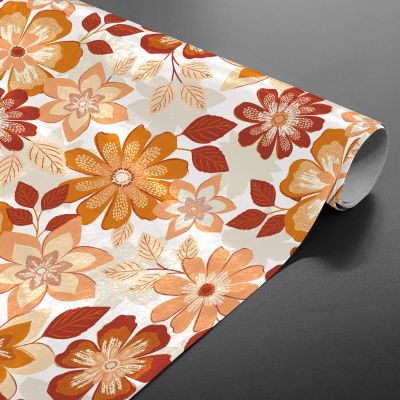 Toile cirée au mètre - Largeur 140 cm - Fleurs oranges