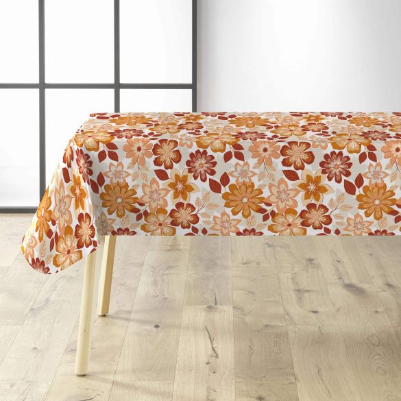 Toile cirée au mètre - Largeur 140 cm - Fleurs oranges