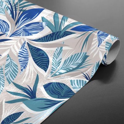 Toile cirée au mètre - Largeur 140 cm - Feuilles bleues