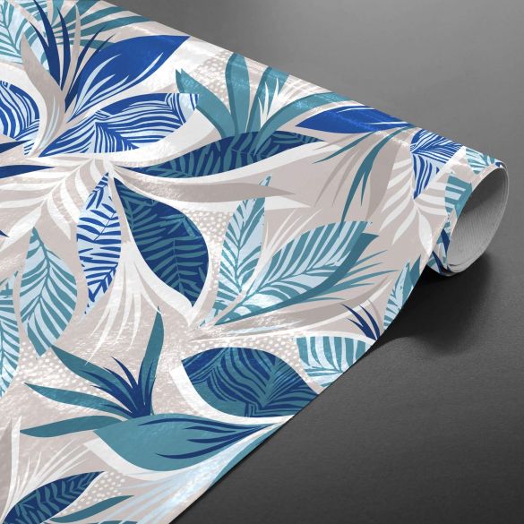 Toile cirée au mètre - Largeur 140 cm - Feuilles bleues