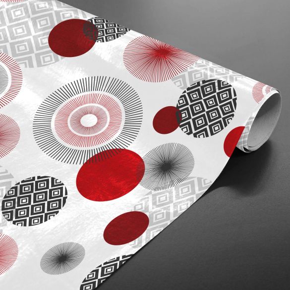 Toile cirée au mètre - Largeur 140 cm - Ronds rouge, noir et gris