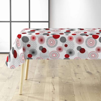 Toile cirée au mètre - Largeur 140 cm - Ronds rouge, noir et gris