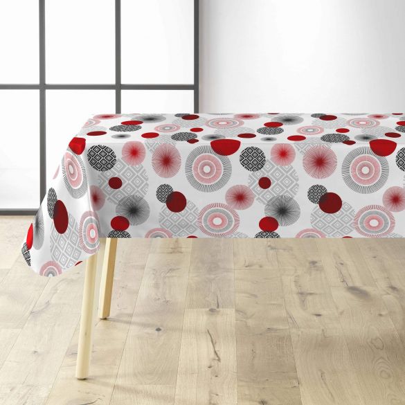 Toile cirée au mètre - Largeur 140 cm - Ronds rouge, noir et gris