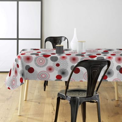Toile cirée au mètre - Largeur 140 cm - Ronds rouge, noir et gris
